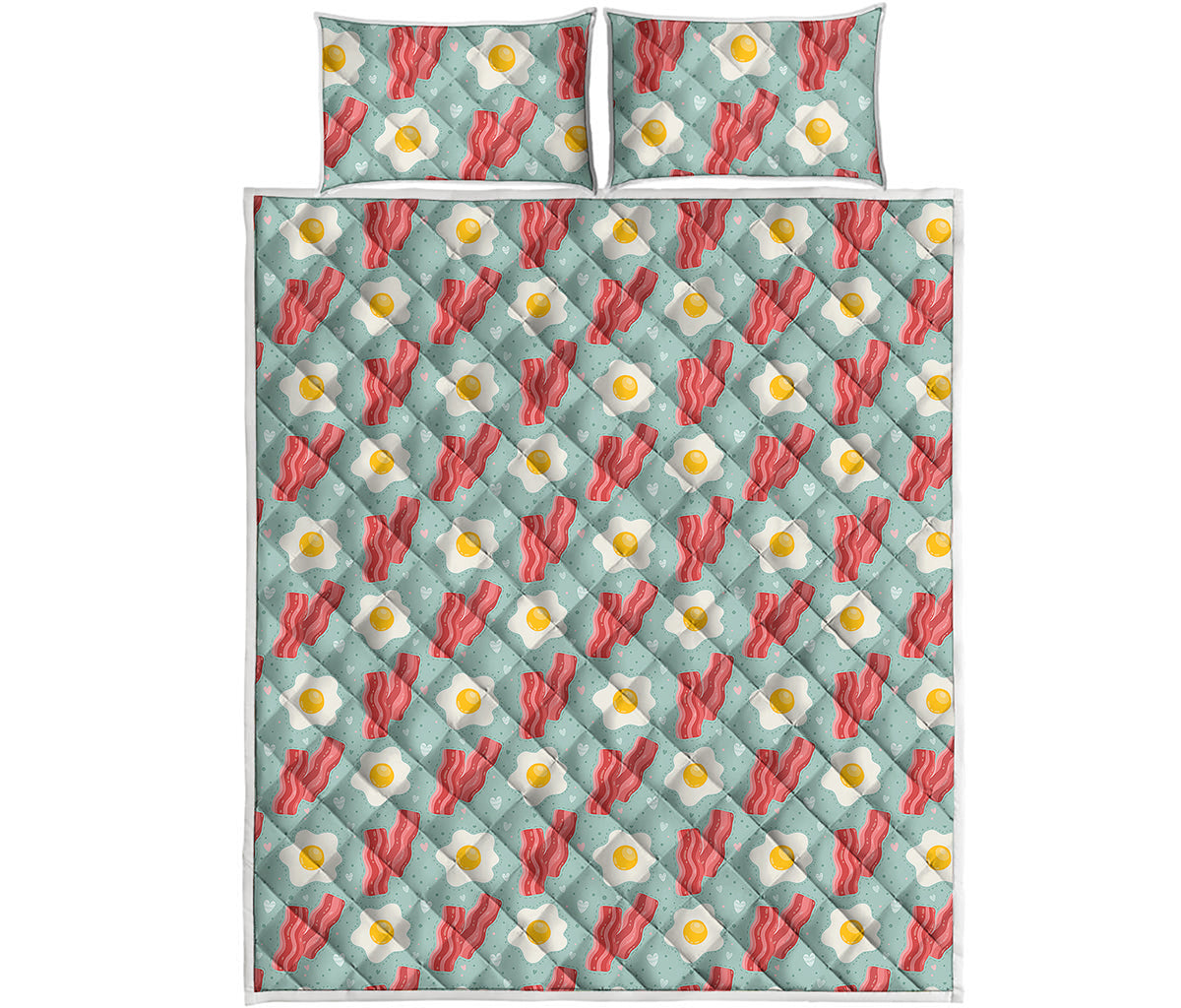 Blue Fried Egg And Bacon Pattern Print Quilt Bed Set