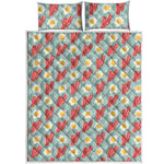 Blue Fried Egg And Bacon Pattern Print Quilt Bed Set