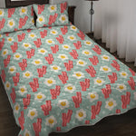 Blue Fried Egg And Bacon Pattern Print Quilt Bed Set