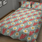 Blue Fried Egg And Bacon Pattern Print Quilt Bed Set