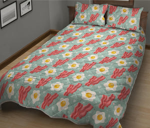 Blue Fried Egg And Bacon Pattern Print Quilt Bed Set