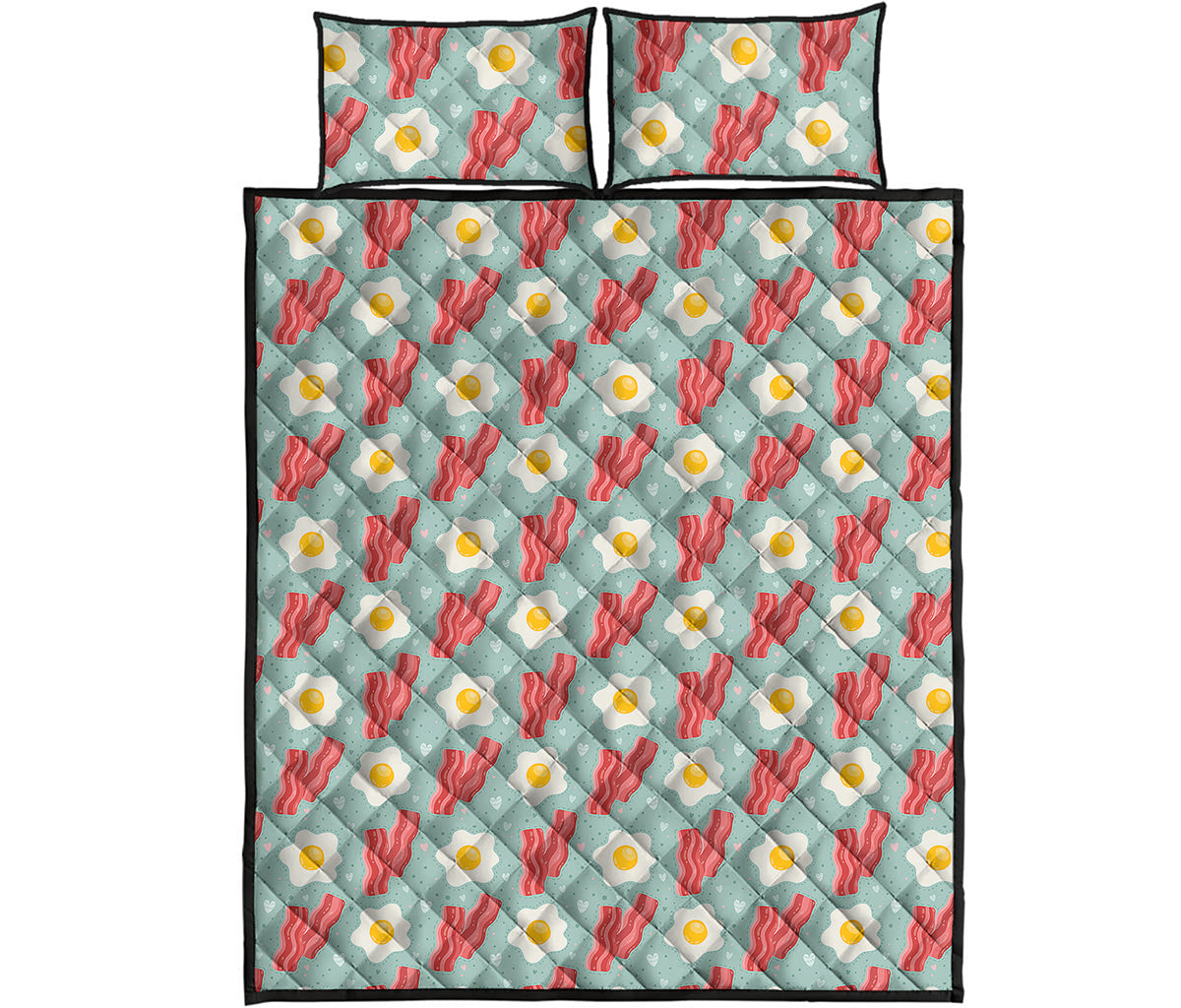 Blue Fried Egg And Bacon Pattern Print Quilt Bed Set