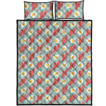 Blue Fried Egg And Bacon Pattern Print Quilt Bed Set