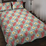 Blue Fried Egg And Bacon Pattern Print Quilt Bed Set