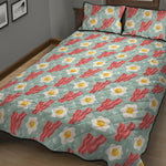 Blue Fried Egg And Bacon Pattern Print Quilt Bed Set