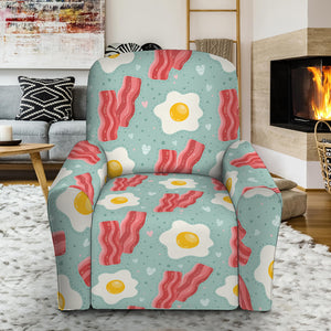 Blue Fried Egg And Bacon Pattern Print Recliner Slipcover