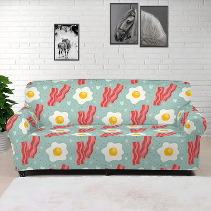 Blue Fried Egg And Bacon Pattern Print Sofa Cover