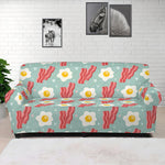 Blue Fried Egg And Bacon Pattern Print Sofa Cover
