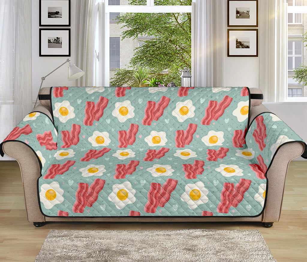 Blue Fried Egg And Bacon Pattern Print Sofa Protector