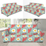 Blue Fried Egg And Bacon Pattern Print Sofa Slipcover