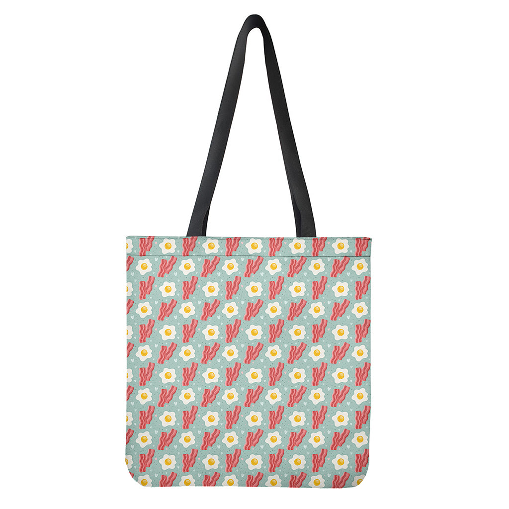 Blue Fried Egg And Bacon Pattern Print Tote Bag