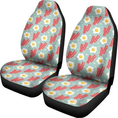 Blue Fried Egg And Bacon Pattern Print Universal Fit Car Seat Covers