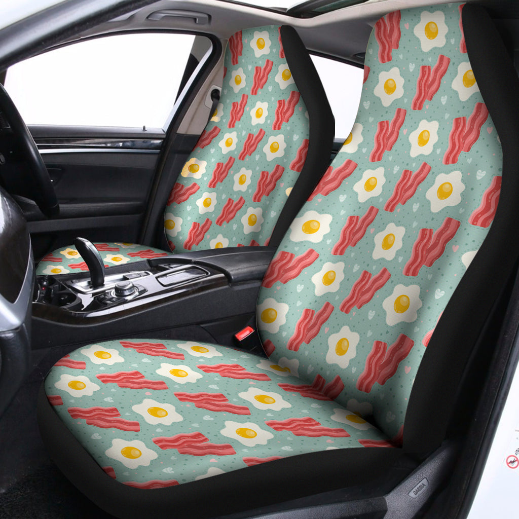 Blue Fried Egg And Bacon Pattern Print Universal Fit Car Seat Covers