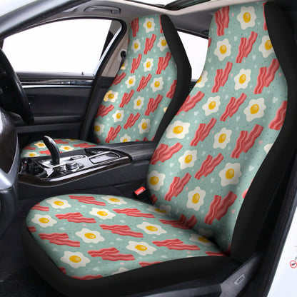 Blue Fried Egg And Bacon Pattern Print Universal Fit Car Seat Covers