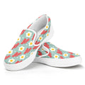 Blue Fried Egg And Bacon Pattern Print White Slip On Sneakers