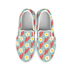 Blue Fried Egg And Bacon Pattern Print White Slip On Shoes