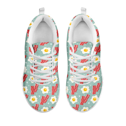 Blue Fried Egg And Bacon Pattern Print White Sneakers