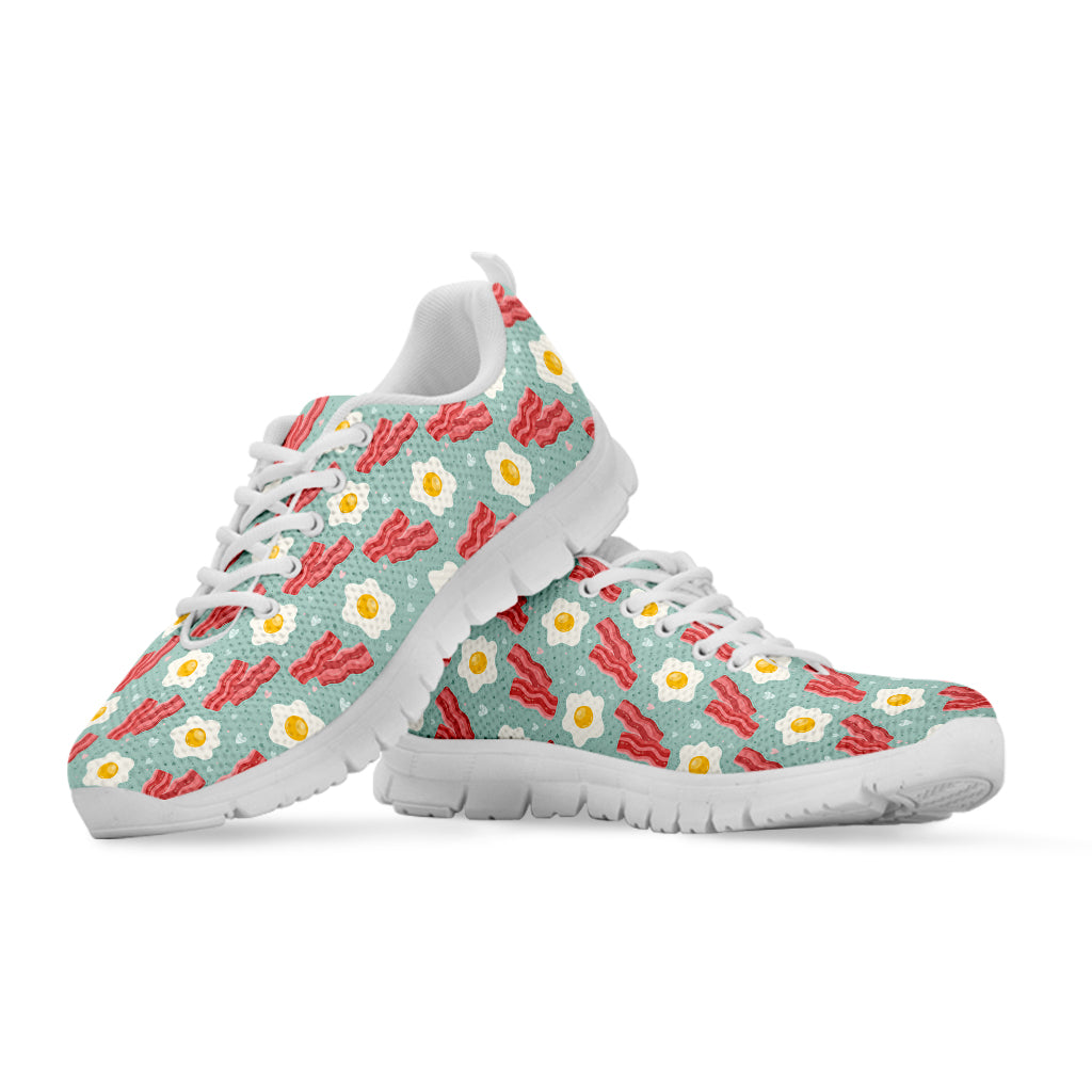 Blue Fried Egg And Bacon Pattern Print White Sneakers