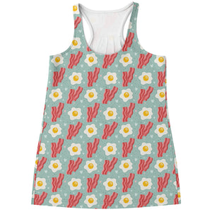 Blue Fried Egg And Bacon Pattern Print Women's Racerback Tank Top