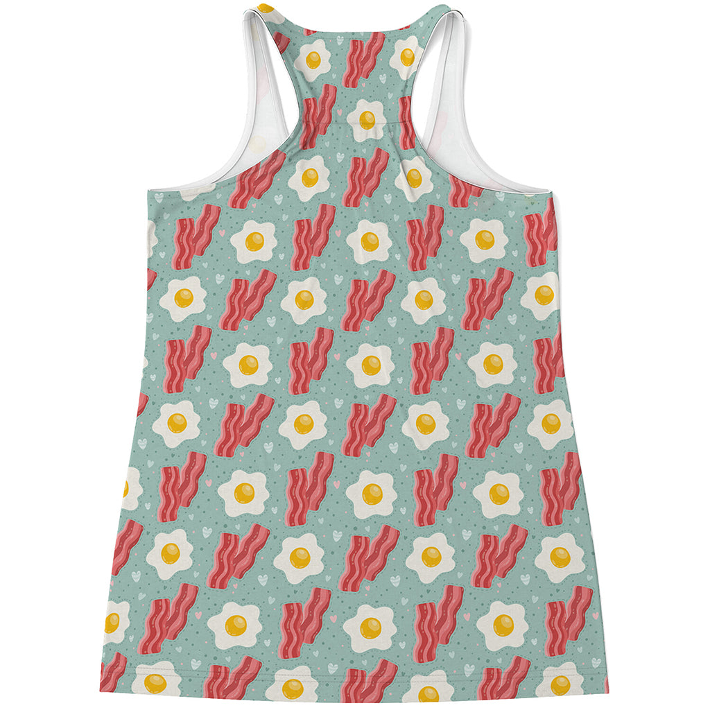 Blue Fried Egg And Bacon Pattern Print Women's Racerback Tank Top