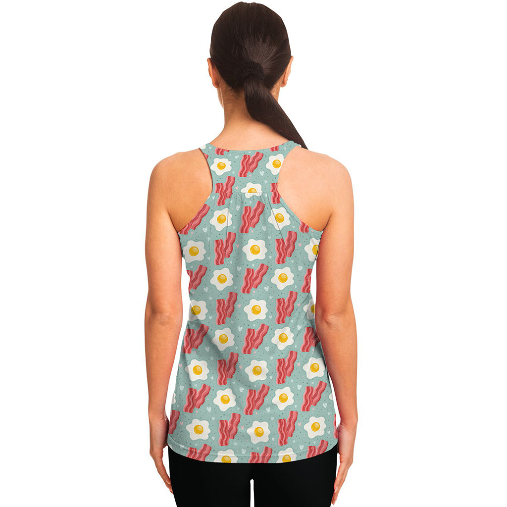 Blue Fried Egg And Bacon Pattern Print Women's Racerback Tank Top