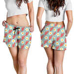 Blue Fried Egg And Bacon Pattern Print Women's Shorts
