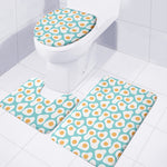 Blue Fried Eggs Pattern Print 3 Piece Bath Mat Set