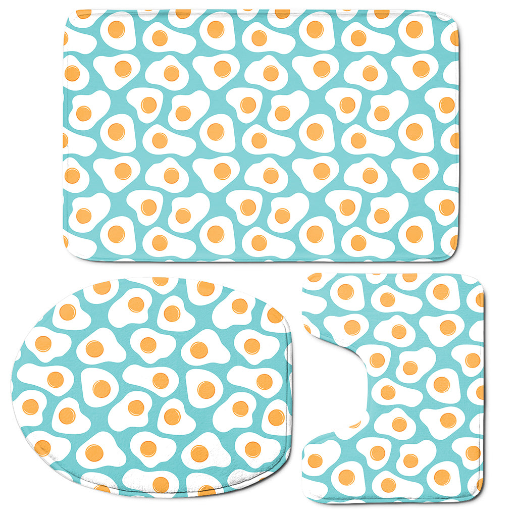 Blue Fried Eggs Pattern Print 3 Piece Bath Mat Set