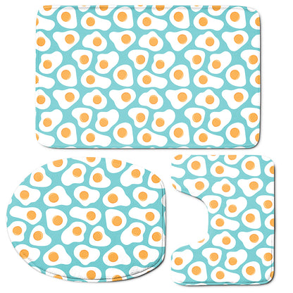 Blue Fried Eggs Pattern Print 3 Piece Bath Mat Set