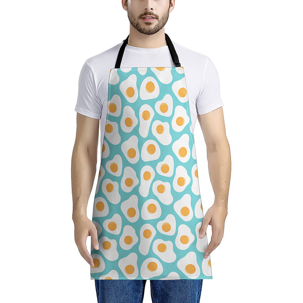 Blue Fried Eggs Pattern Print Apron