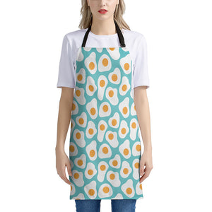 Blue Fried Eggs Pattern Print Apron