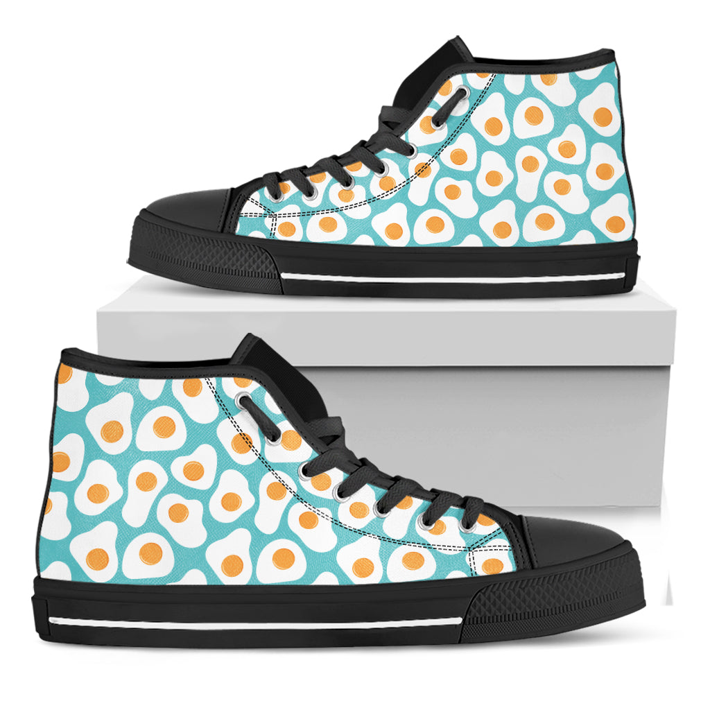 Blue Fried Eggs Pattern Print Black High Top Shoes