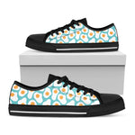 Blue Fried Eggs Pattern Print Black Low Top Shoes