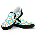 Blue Fried Eggs Pattern Print Black Slip On Sneakers