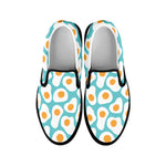 Blue Fried Eggs Pattern Print Black Slip On Shoes