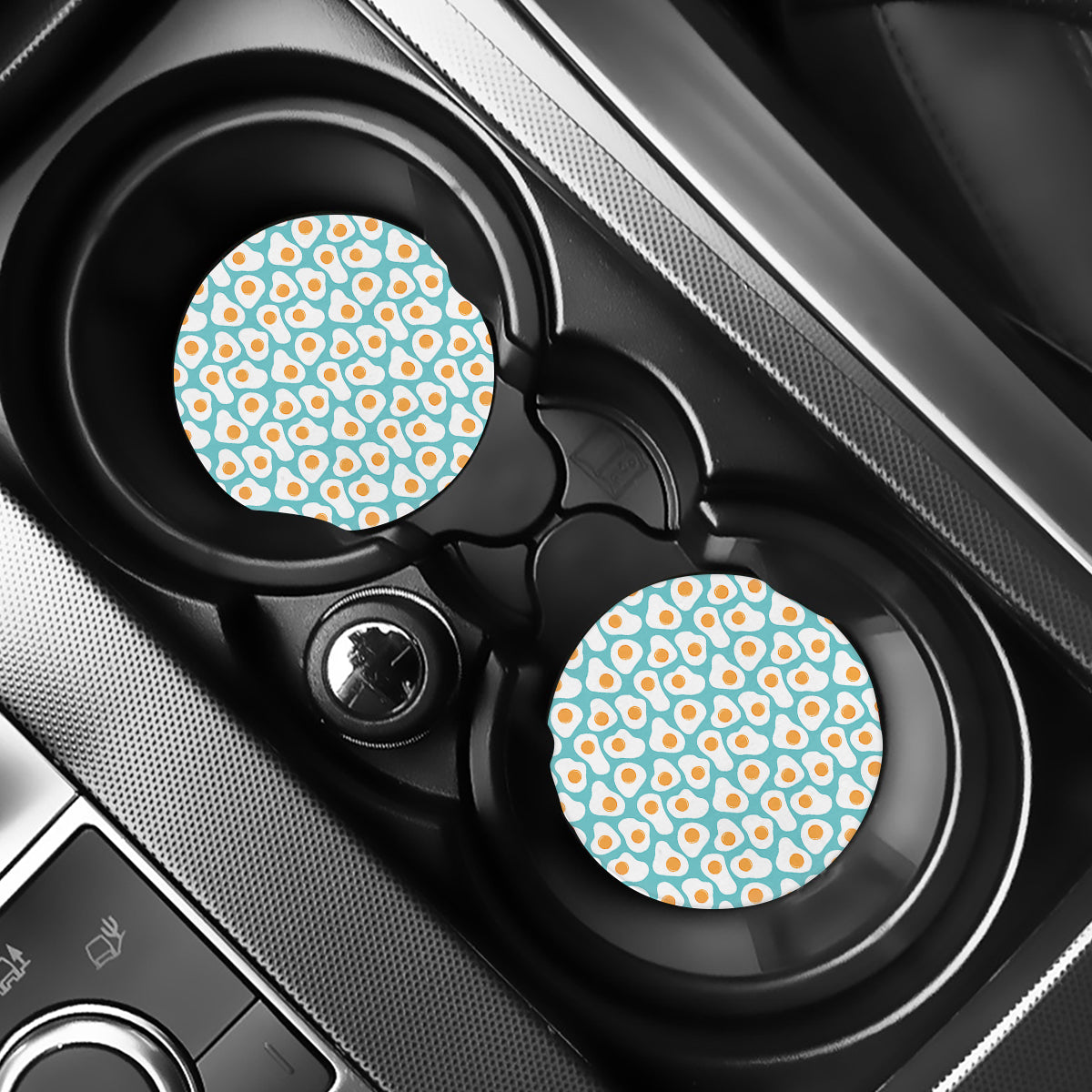 Blue Fried Eggs Pattern Print Car Coasters