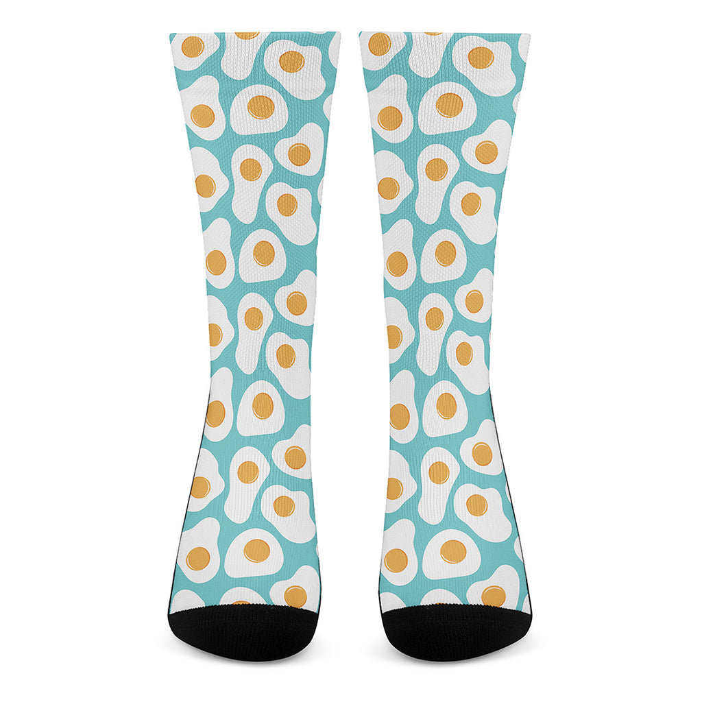 Blue Fried Eggs Pattern Print Crew Socks