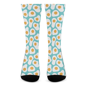 Blue Fried Eggs Pattern Print Crew Socks