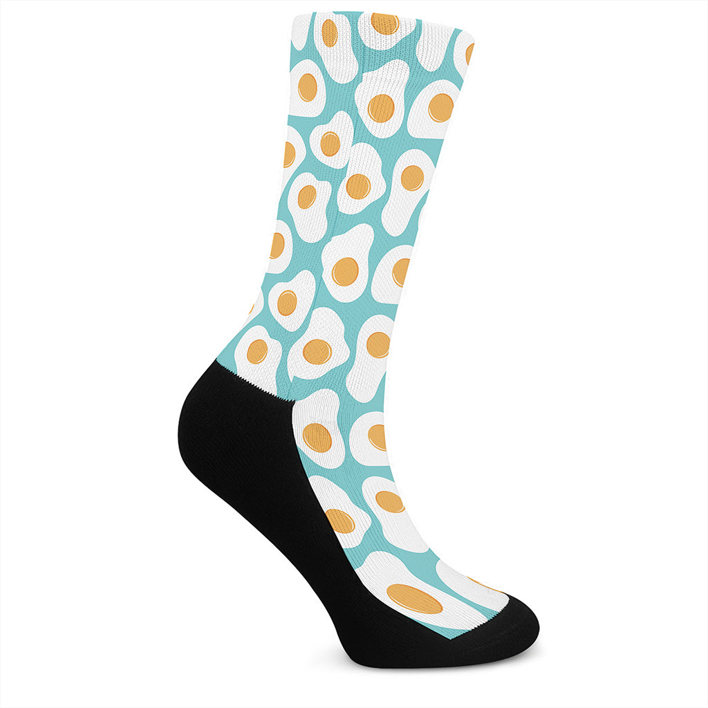 Blue Fried Eggs Pattern Print Crew Socks