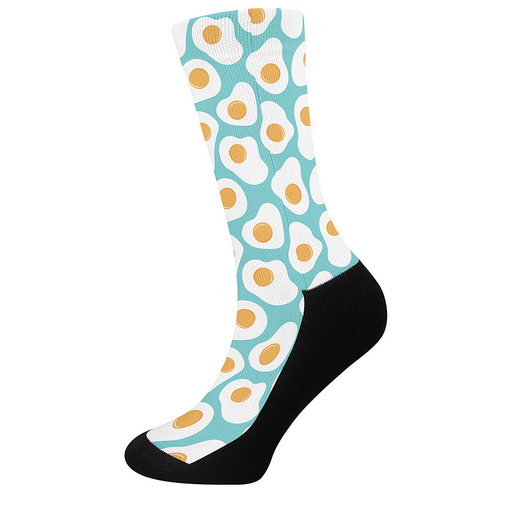 Blue Fried Eggs Pattern Print Crew Socks