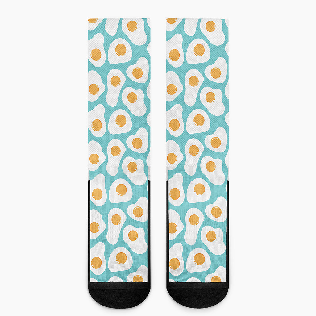 Blue Fried Eggs Pattern Print Crew Socks