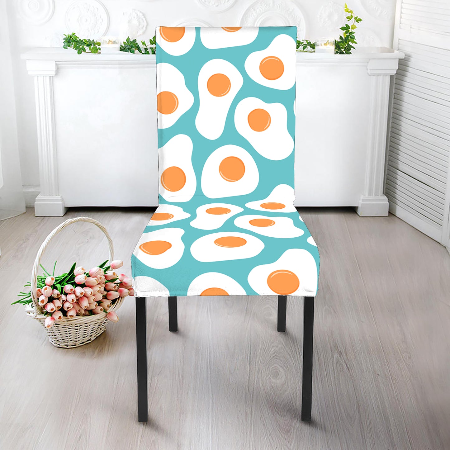 Blue Fried Eggs Pattern Print Dining Chair Slipcover