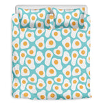Blue Fried Eggs Pattern Print Duvet Cover Bedding Set