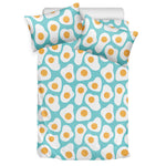 Blue Fried Eggs Pattern Print Duvet Cover Bedding Set
