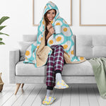 Blue Fried Eggs Pattern Print Hooded Blanket