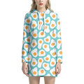 Blue Fried Eggs Pattern Print Pullover Hoodie Dress