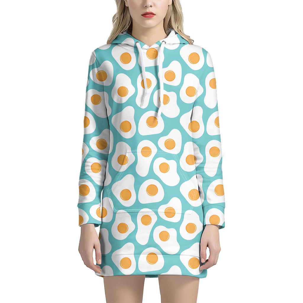 Blue Fried Eggs Pattern Print Hoodie Dress