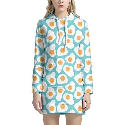 Blue Fried Eggs Pattern Print Hoodie Dress