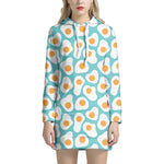 Blue Fried Eggs Pattern Print Hoodie Dress