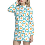 Blue Fried Eggs Pattern Print Hoodie Dress